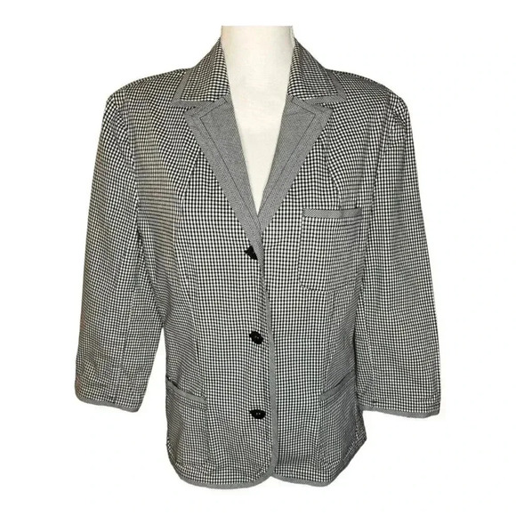 Talbots Women’s Size 16 Black & White Gingham Lightweight Stretch Cotton Blazer - Picture 1 of 7